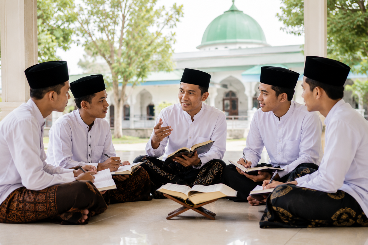 Guru membimbing santri di kelas